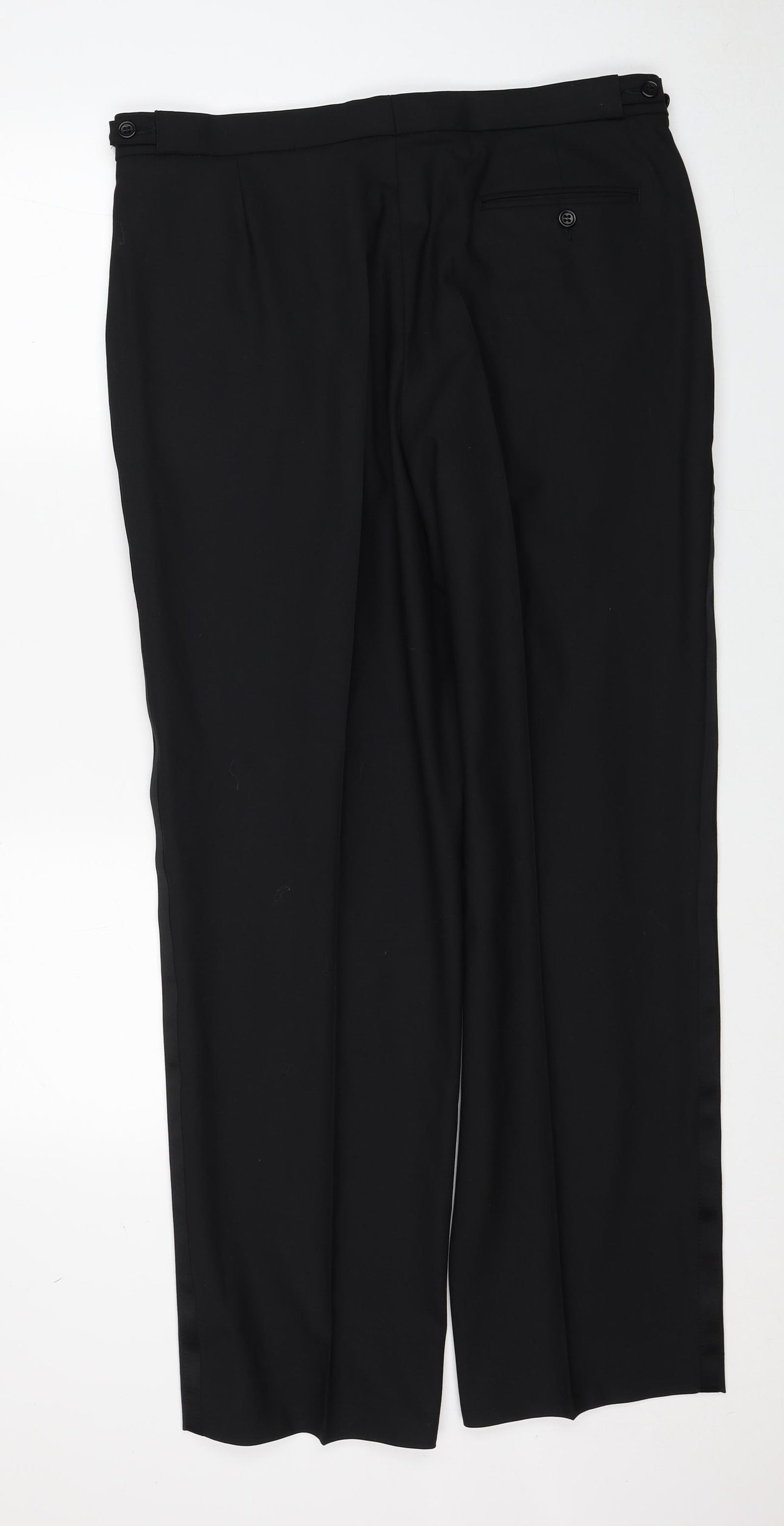 Marks and Spencer Mens Black Wool Trousers Size 36 in L31 in Regular Zip