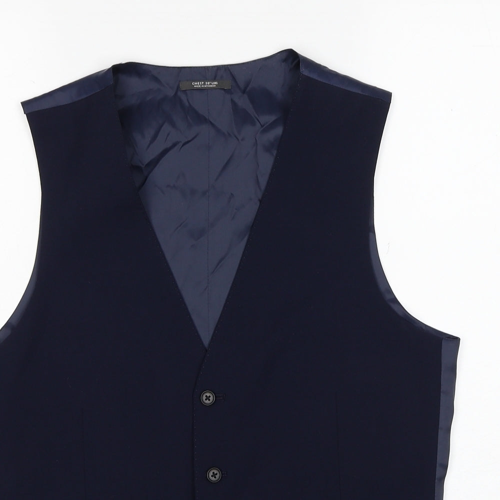 Marks and Spencer Mens Blue Wool Jacket Suit Waistcoat Size M Regular