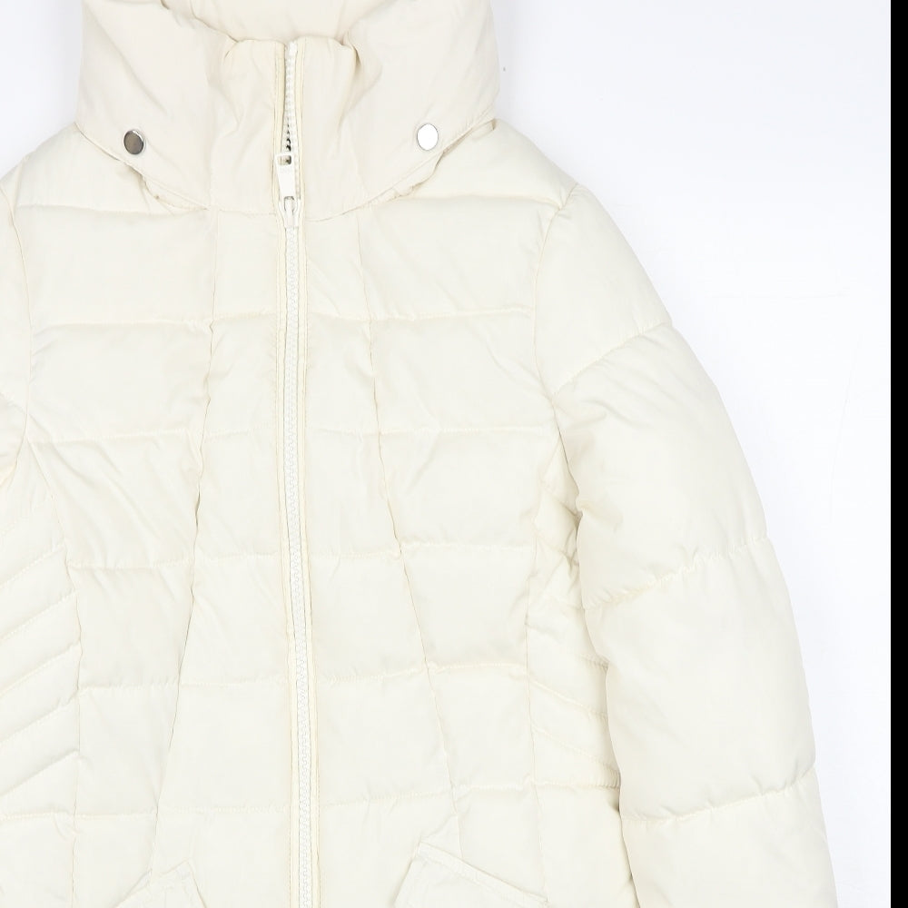 NEXT Womens White Puffer Jacket Coat Size 10 Zip