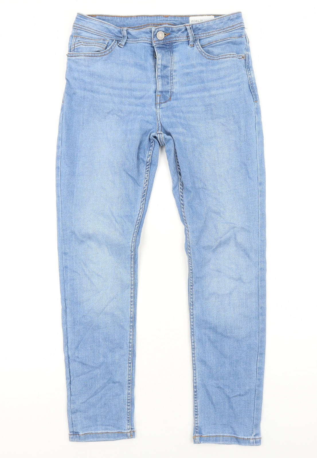 Primark Mens Blue Cotton Skinny Jeans Size L L30 in Regular Button