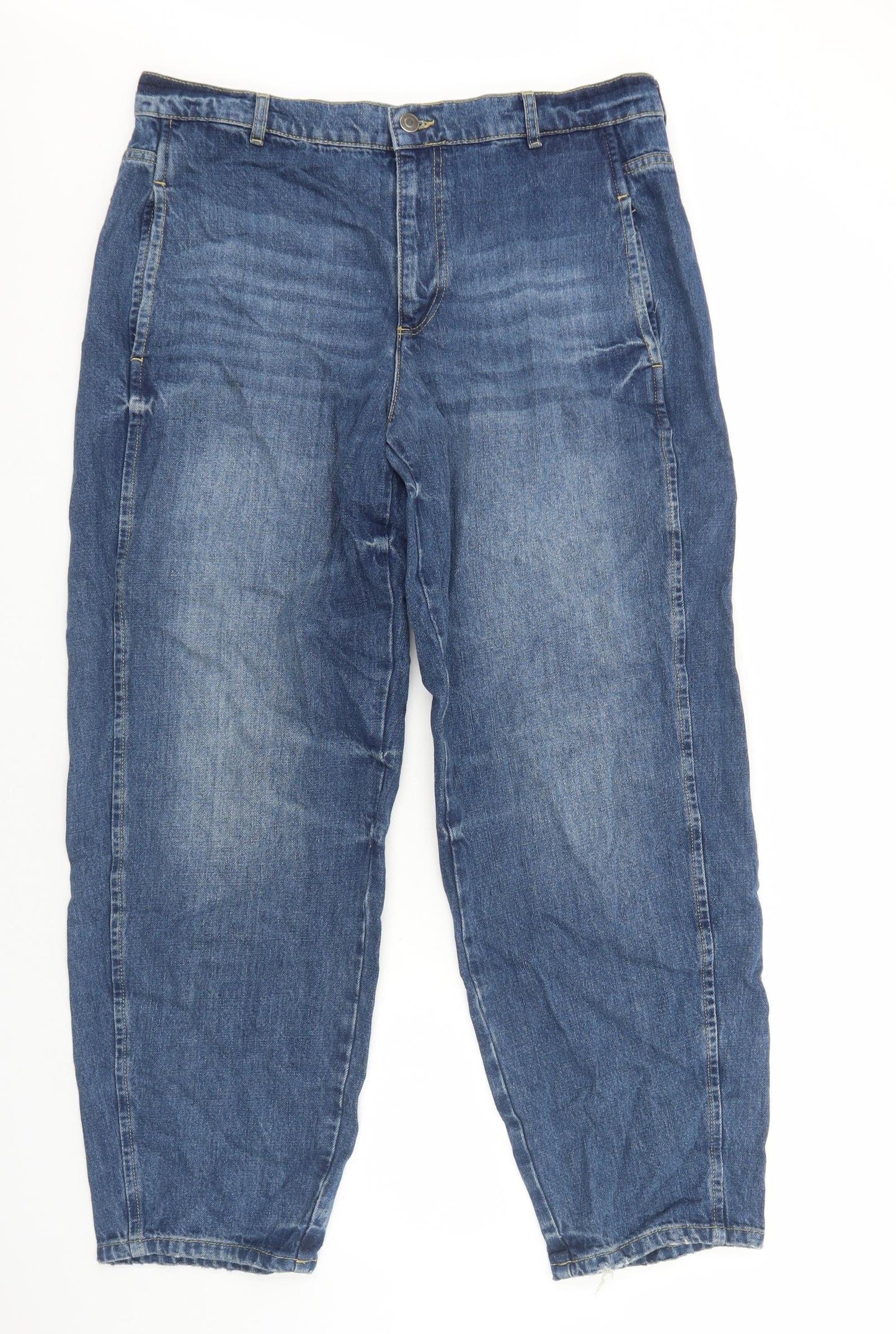 Zara Womens Blue Cotton Mom Jeans Size 18 Regular Zip