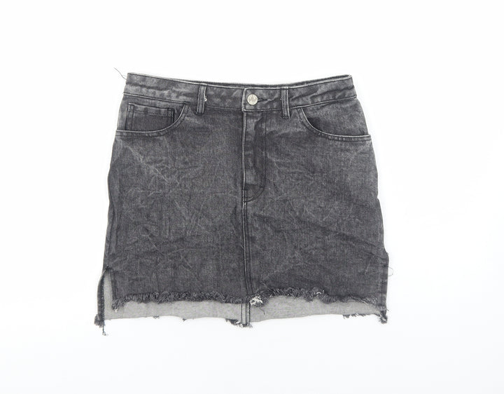 Motel Womens Grey Cotton Mini Skirt Size S Zip