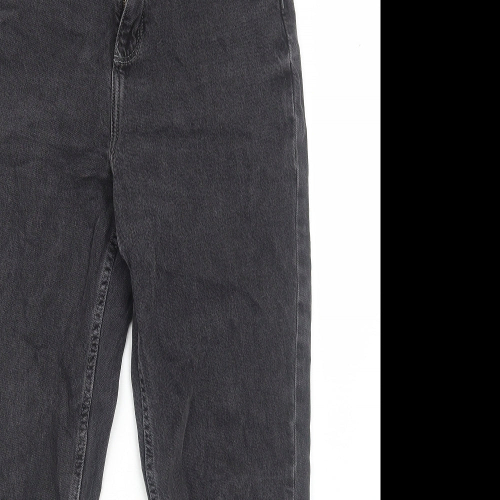 F&F Womens Black Cotton Straight Jeans Size 12 Regular Zip