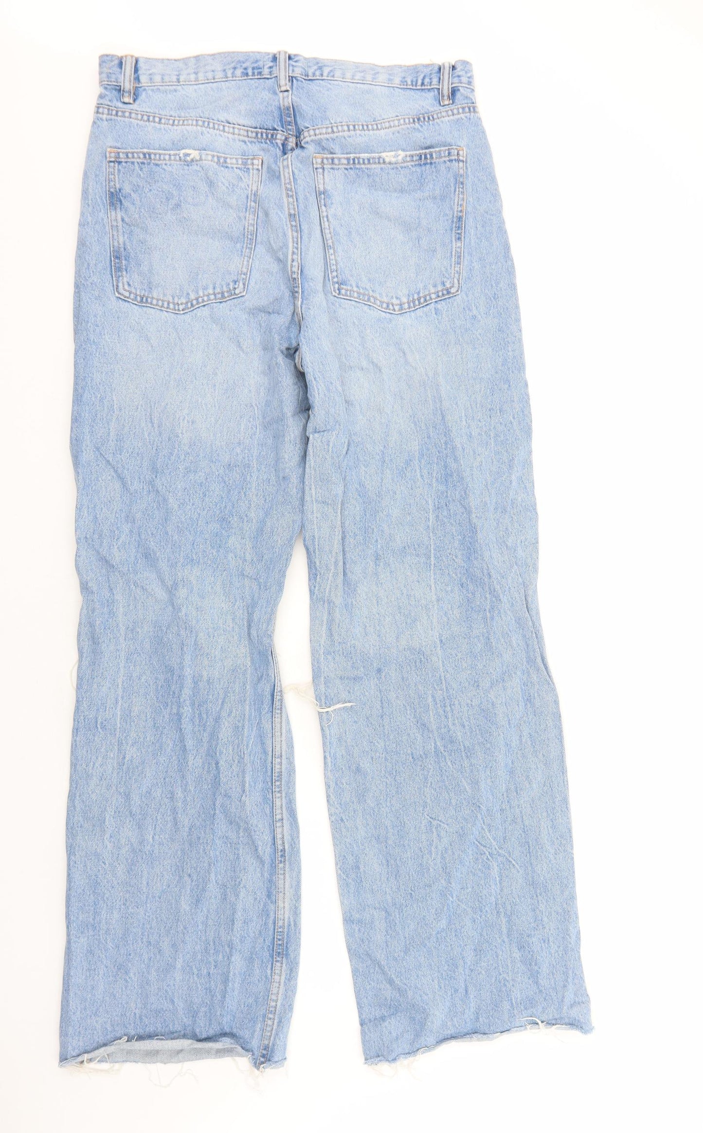 Zara Womens Blue Cotton Straight Jeans Size 14 Regular Zip