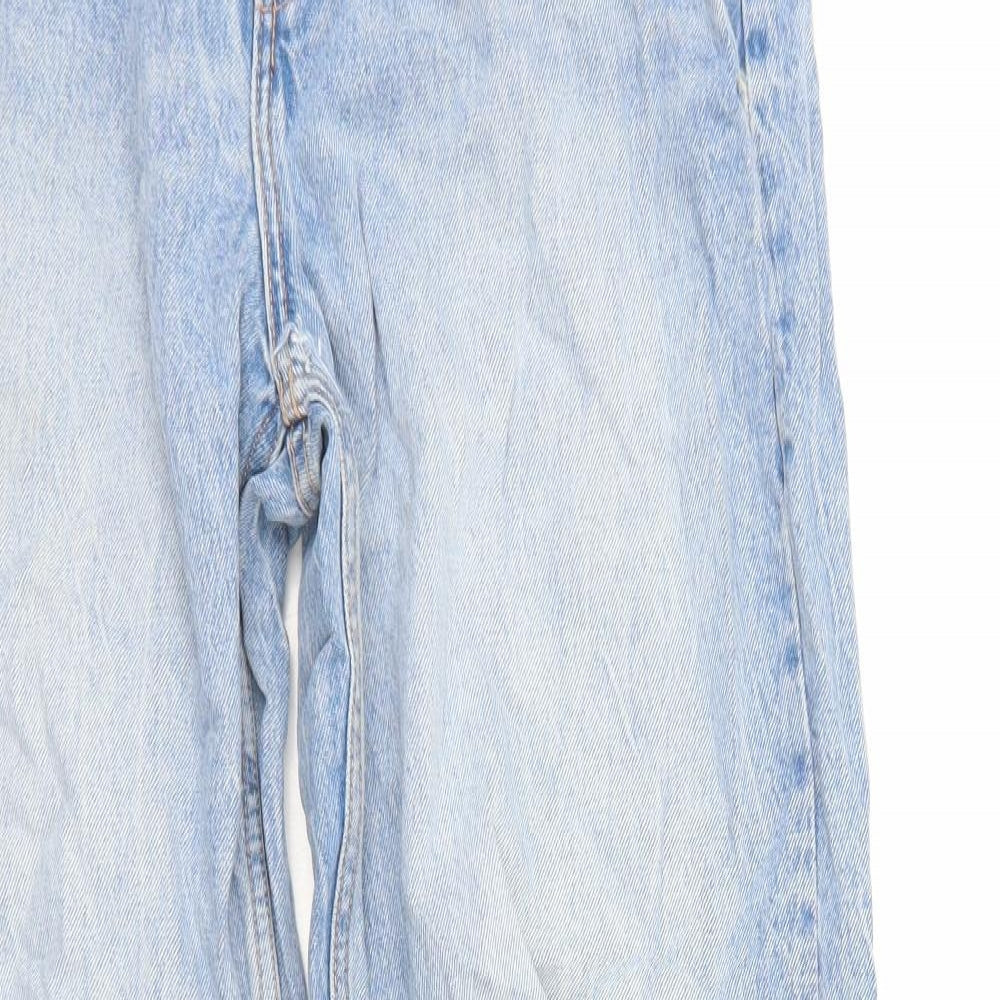 Zara Womens Blue Cotton Straight Jeans Size 14 Regular Zip