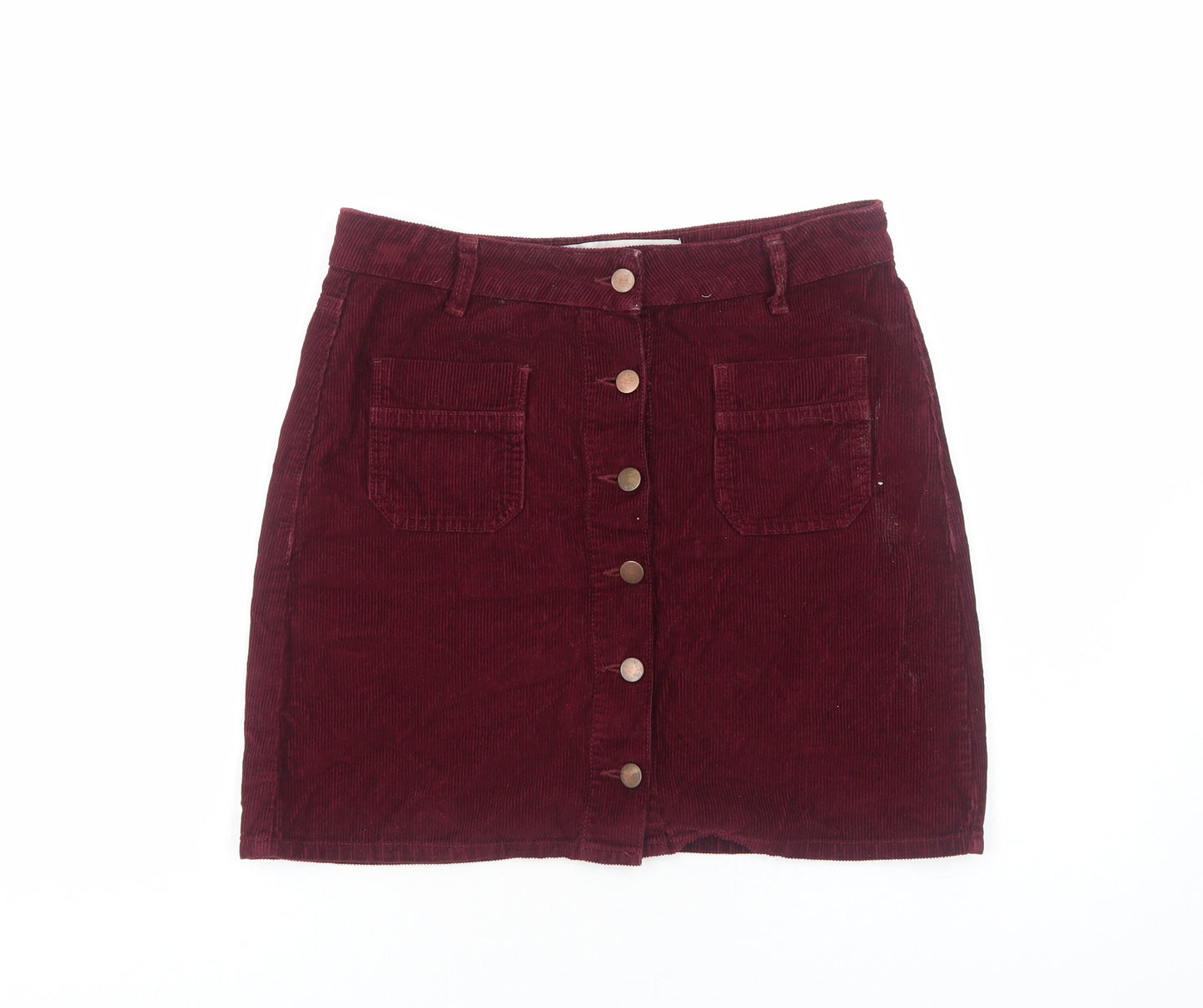 Primark Womens Red Cotton Straight & Pencil Skirt Size 12 Button