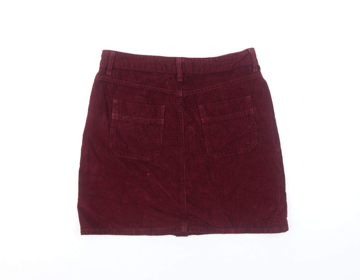Primark Womens Red Cotton Straight & Pencil Skirt Size 12 Button