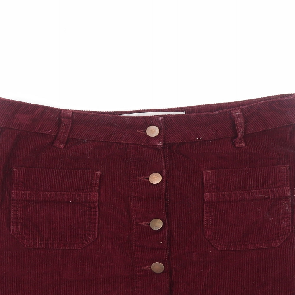 Primark Womens Red Cotton Straight & Pencil Skirt Size 12 Button