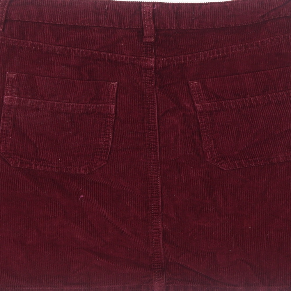 Primark Womens Red Cotton Straight & Pencil Skirt Size 12 Button