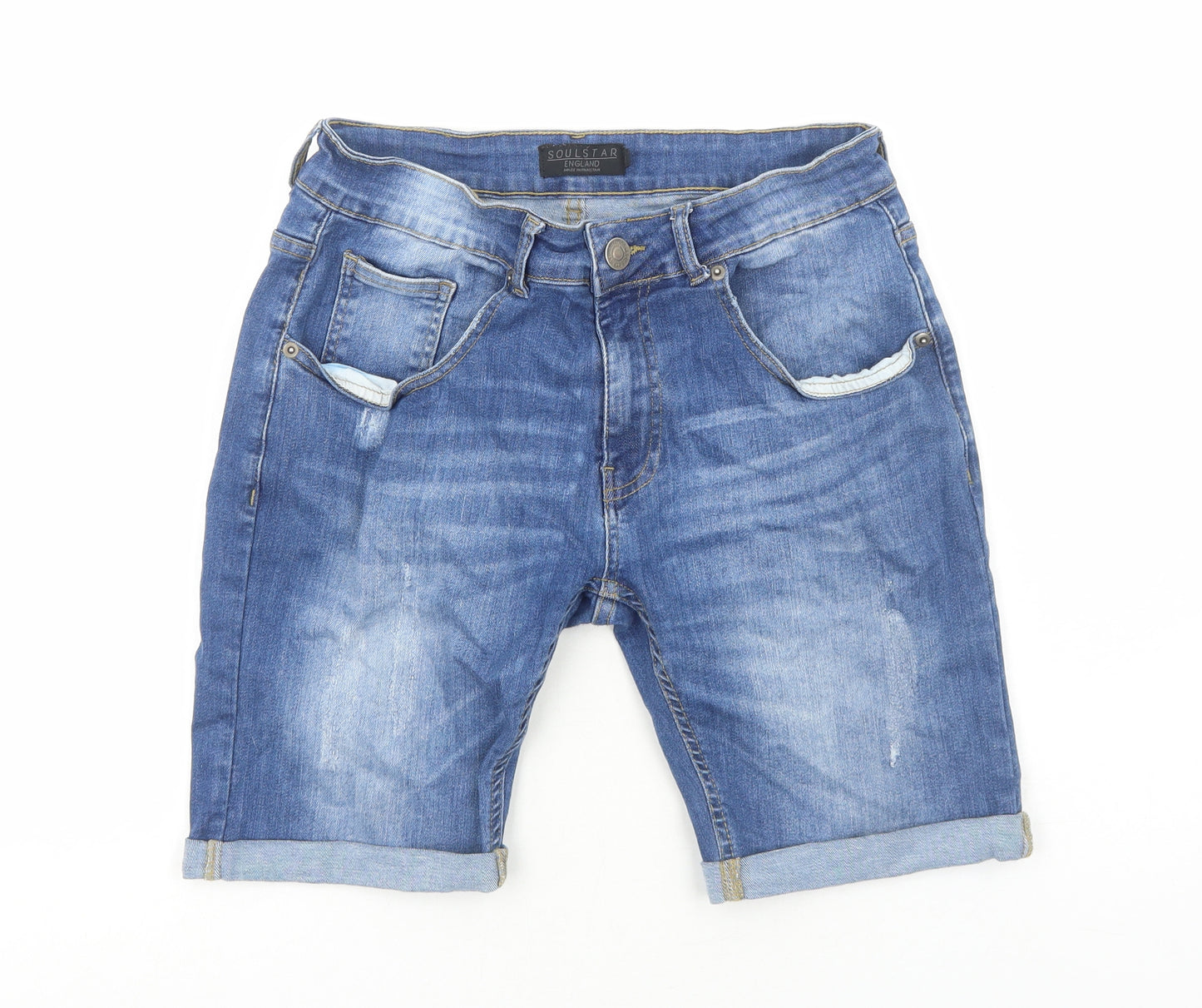 Soul Star Mens Blue Cotton Biker Shorts Size M Regular Zip