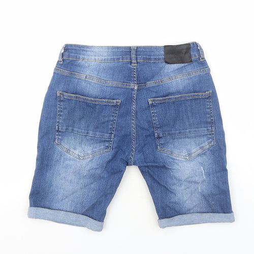 Soul Star Mens Blue Cotton Biker Shorts Size M Regular Zip