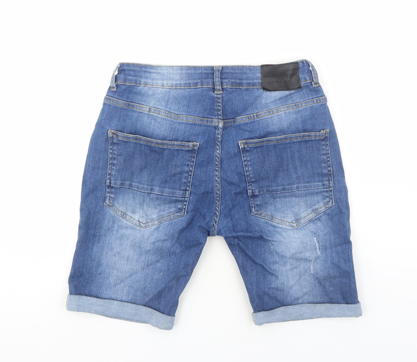 Soul Star Mens Blue Cotton Biker Shorts Size M Regular Zip