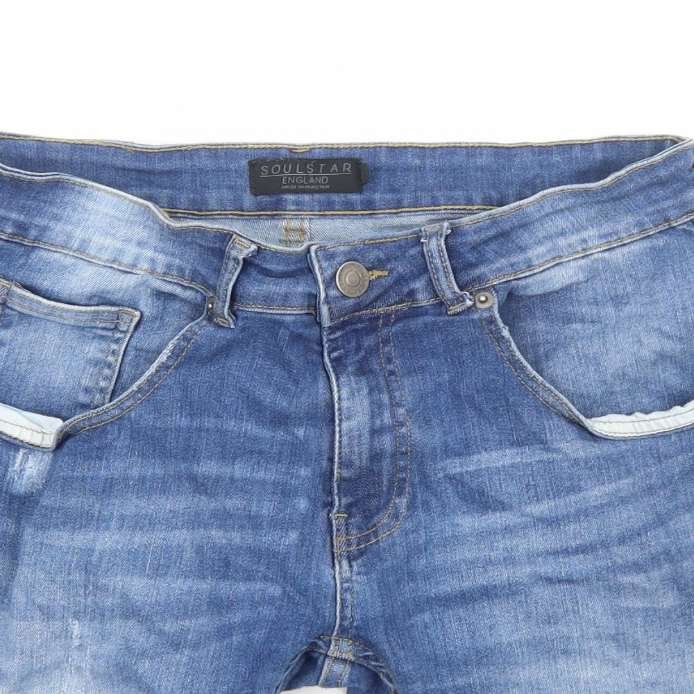 Soul Star Mens Blue Cotton Biker Shorts Size M Regular Zip