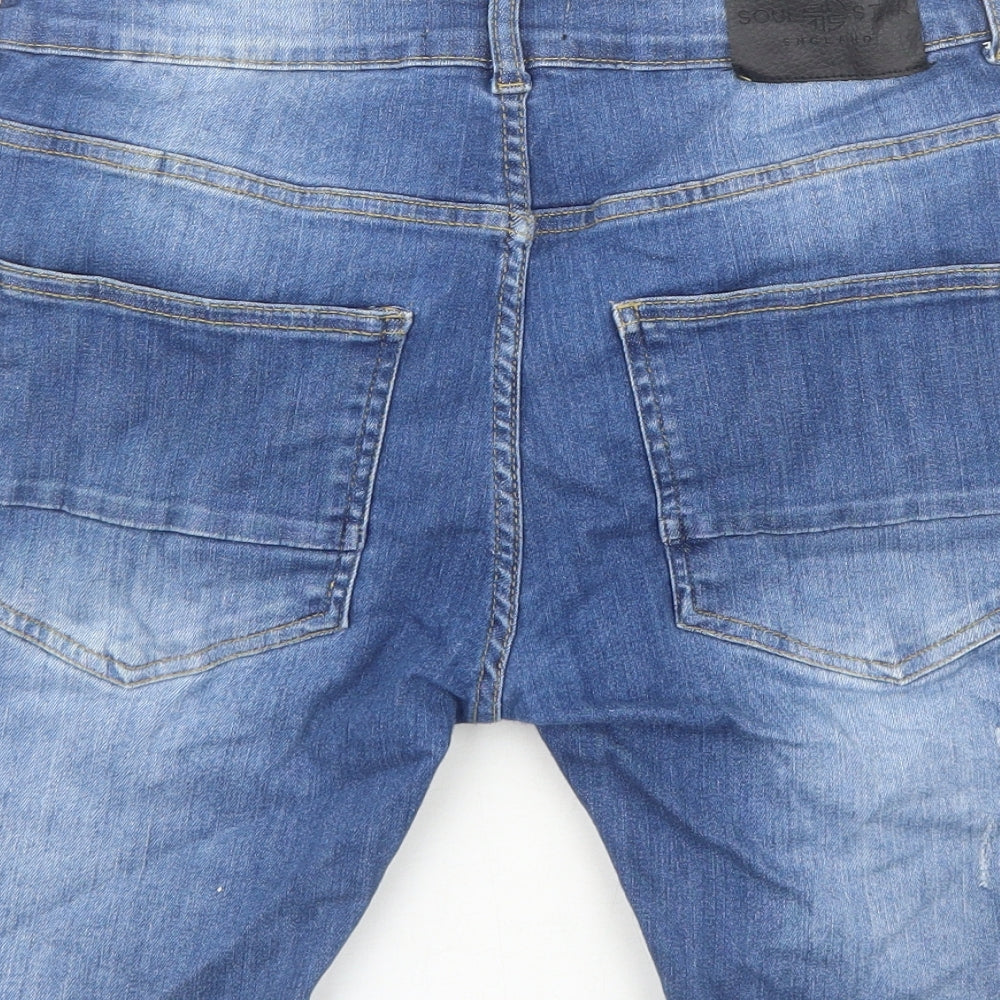 Soul Star Mens Blue Cotton Biker Shorts Size M Regular Zip