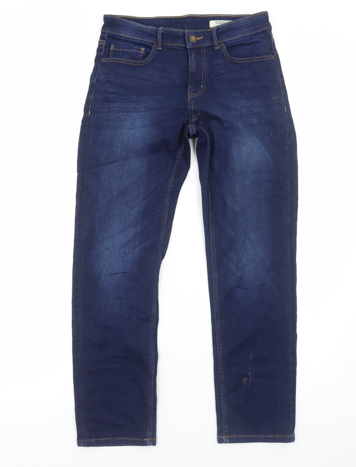 Marks and Spencer Womens Blue Cotton Straight Jeans Size 12 Regular Zip