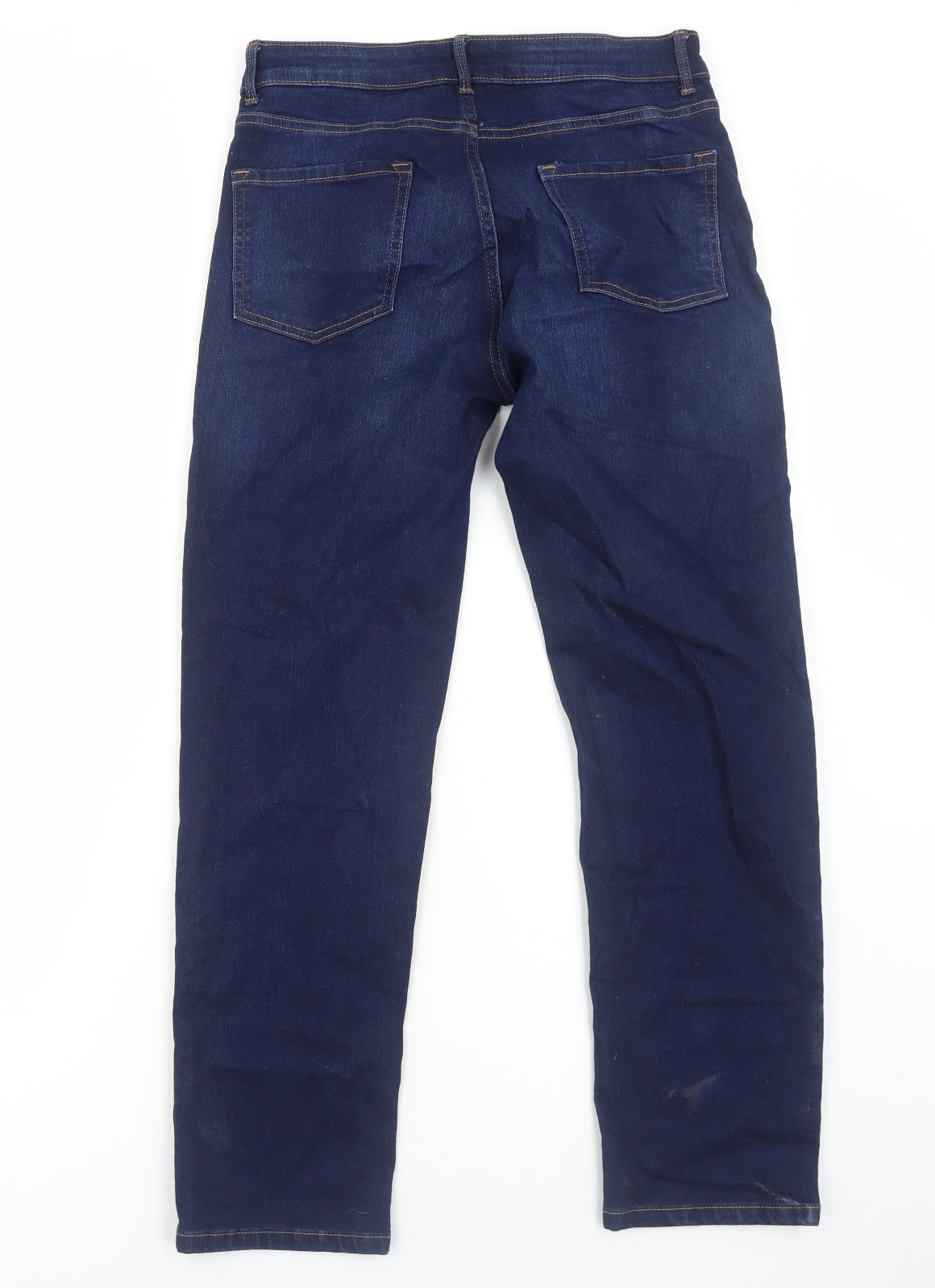 Marks and Spencer Womens Blue Cotton Straight Jeans Size 12 Regular Zip