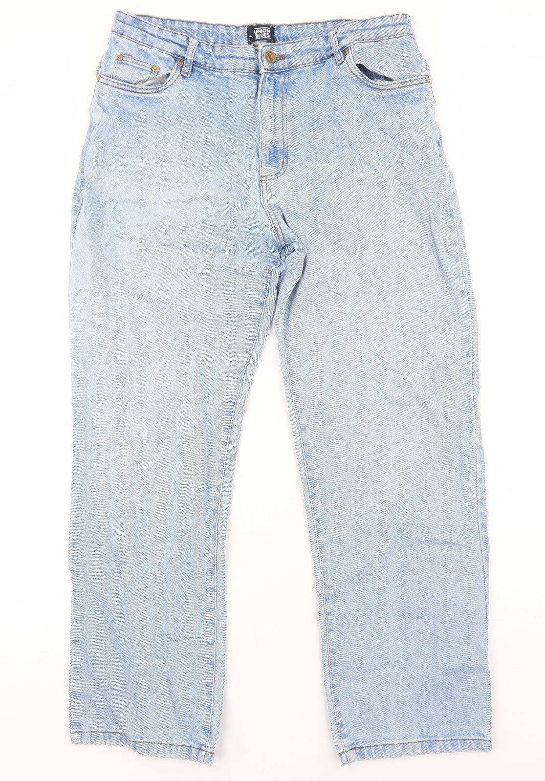 Union Blues Mens Blue Cotton Straight Jeans Size L Regular Zip