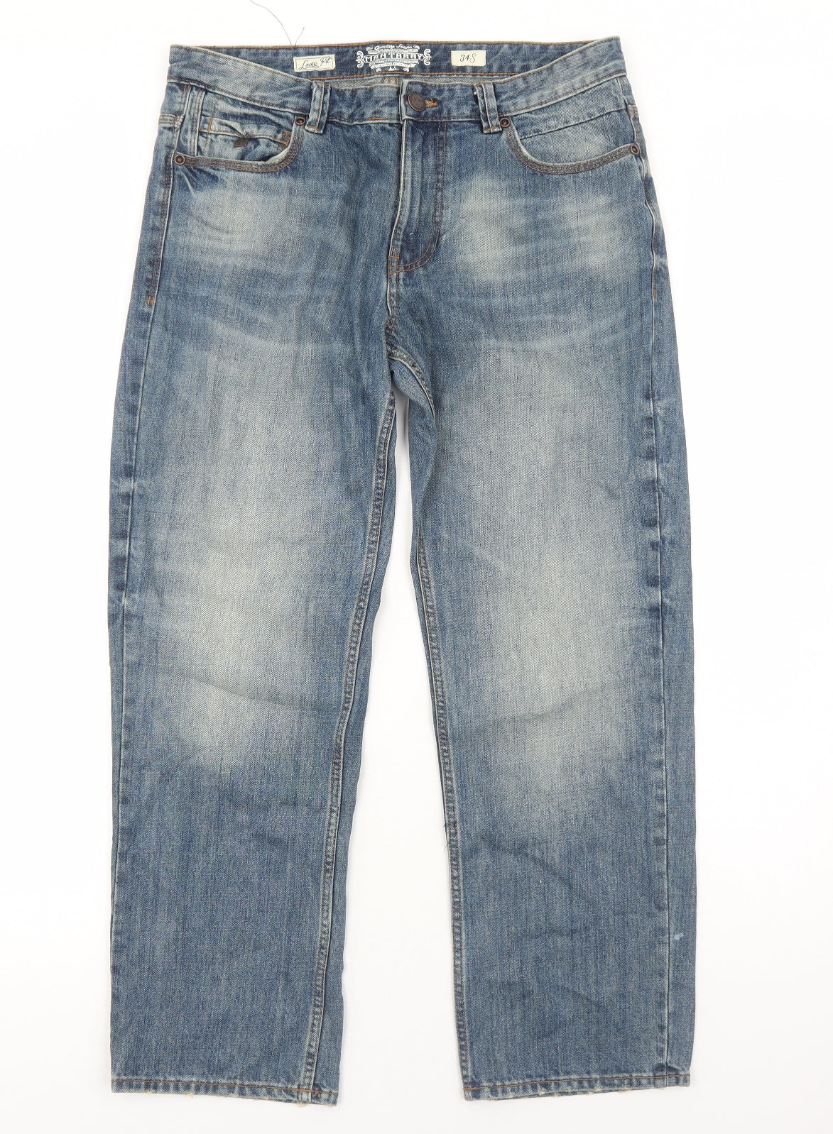 MANTARAY PRODUCTS Mens Blue Cotton Straight Jeans Size L Regular Zip