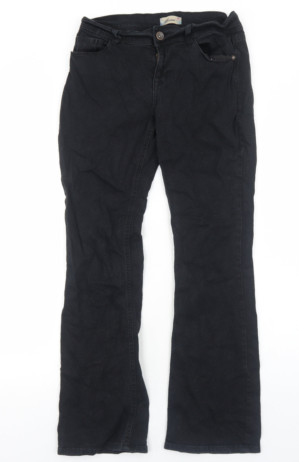 NEXT Womens Black Cotton Bootcut Jeans Size 12 Regular Zip