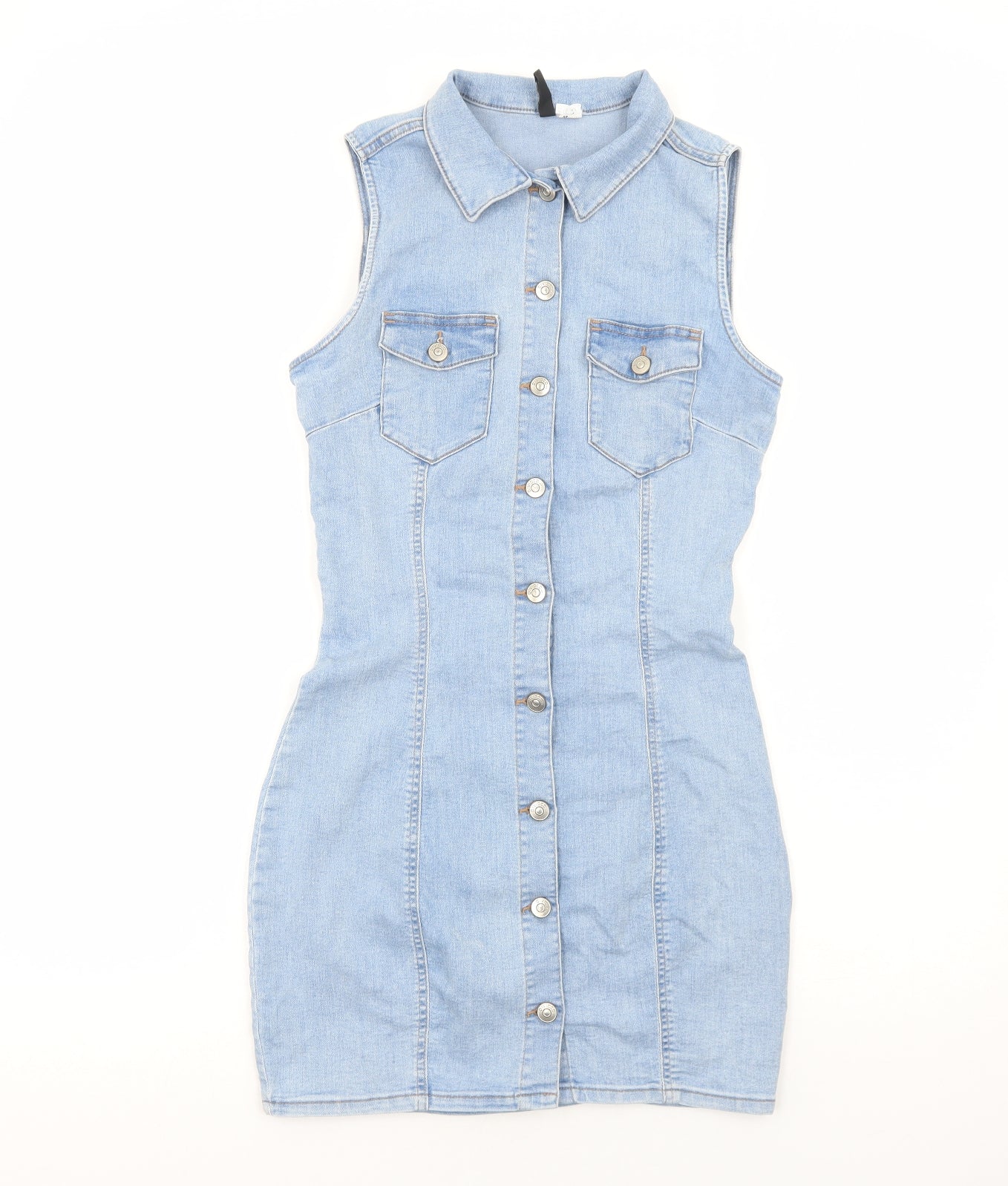 H&M Womens Blue Cotton Mini Size 10 Collared Button