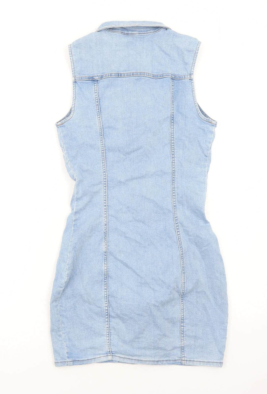 H&M Womens Blue Cotton Mini Size 10 Collared Button