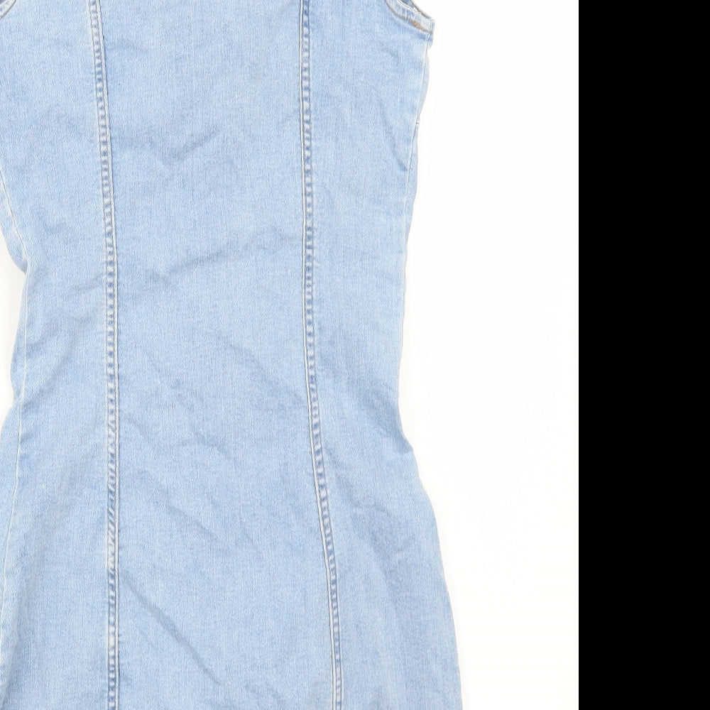 H&M Womens Blue Cotton Mini Size 10 Collared Button