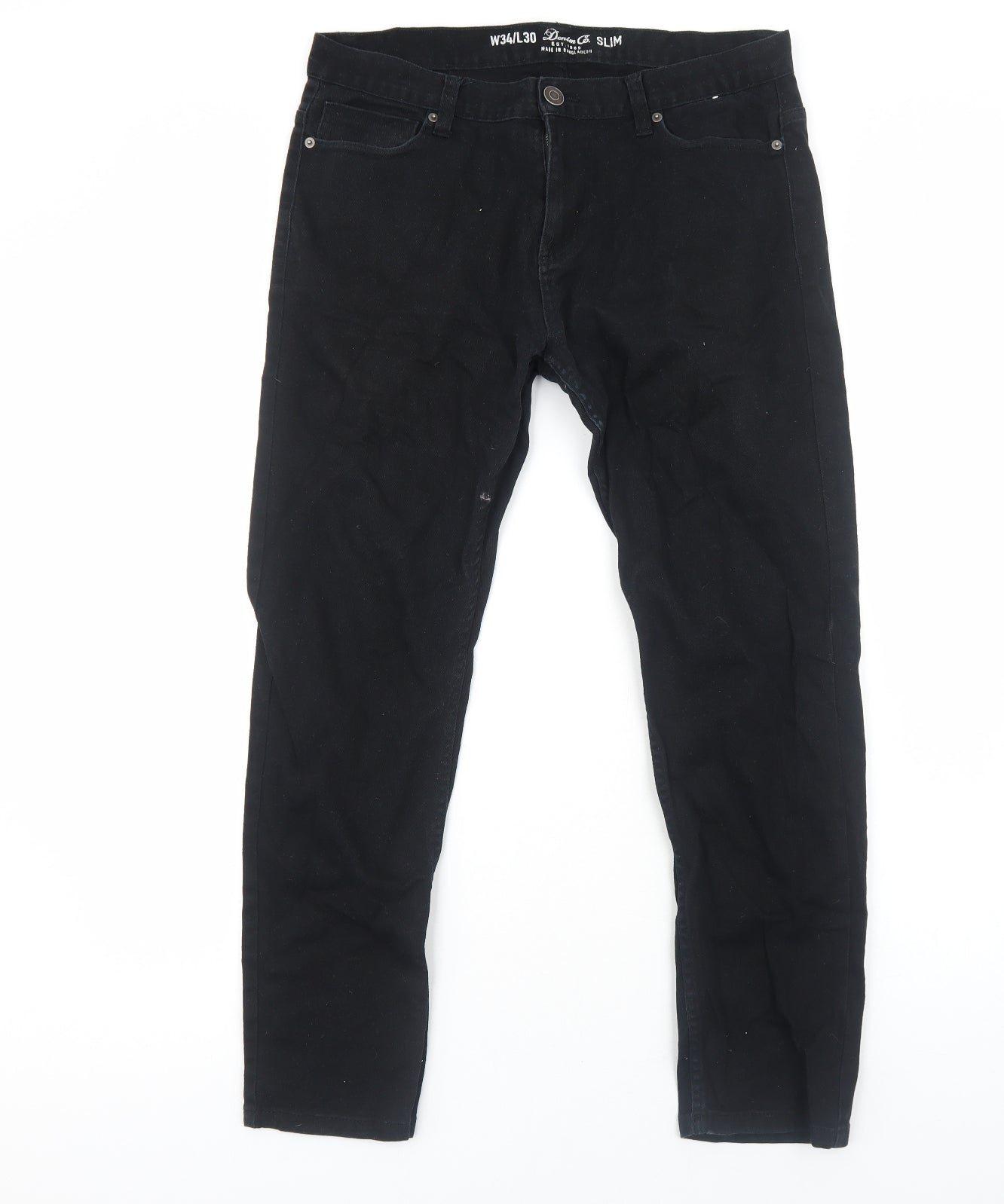 Primark Mens Black Cotton Straight Jeans Size L L30 in Slim Zip