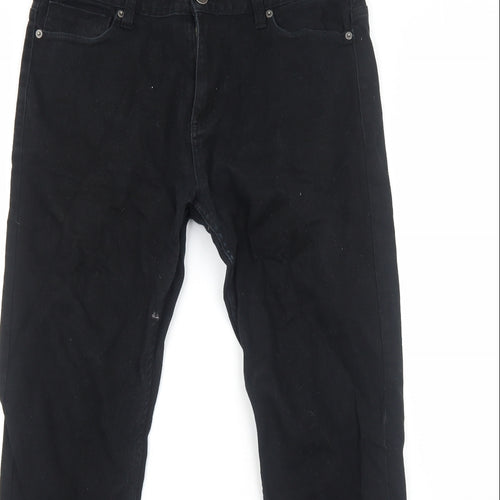 Primark Mens Black Cotton Straight Jeans Size L L30 in Slim Zip