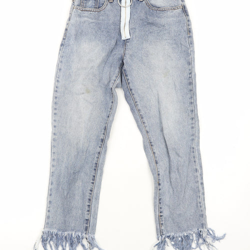 Momokrom Womens Blue Cotton Straight Jeans Size 6 Regular Zip