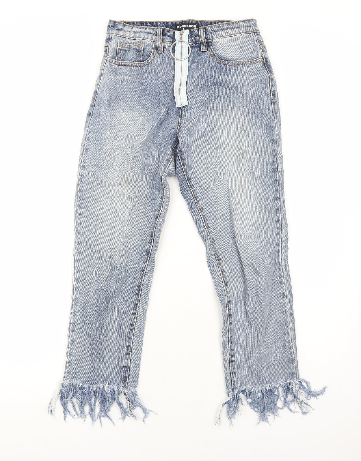 Momokrom Womens Blue Cotton Straight Jeans Size 6 Regular Zip