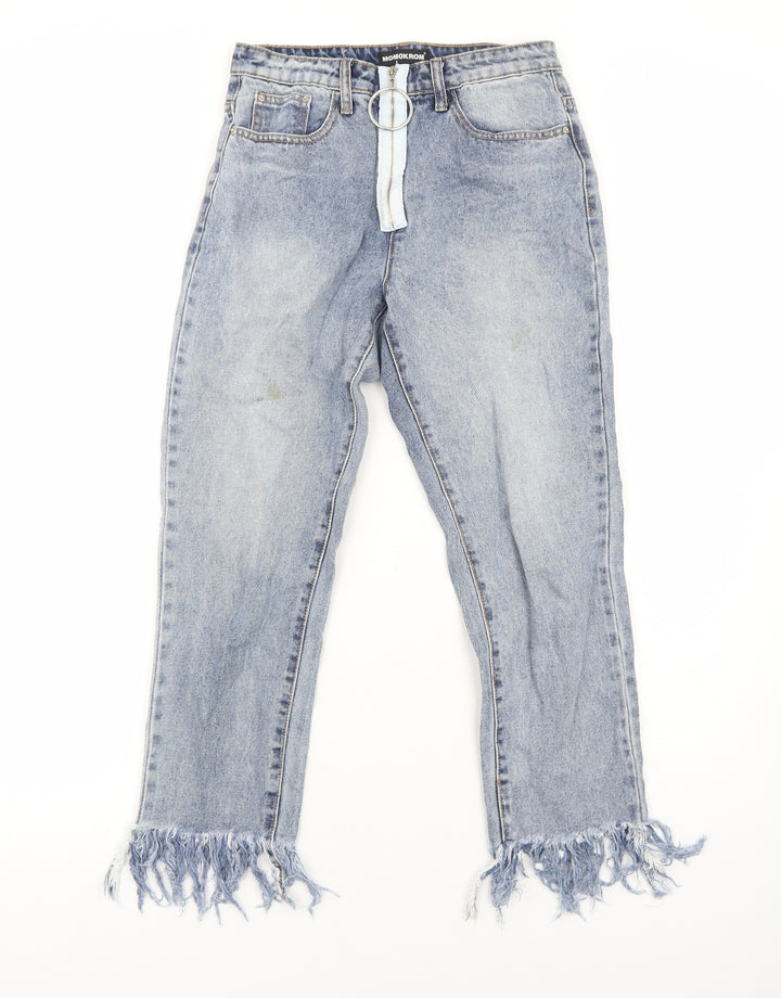 Momokrom Womens Blue Cotton Straight Jeans Size 6 Regular Zip