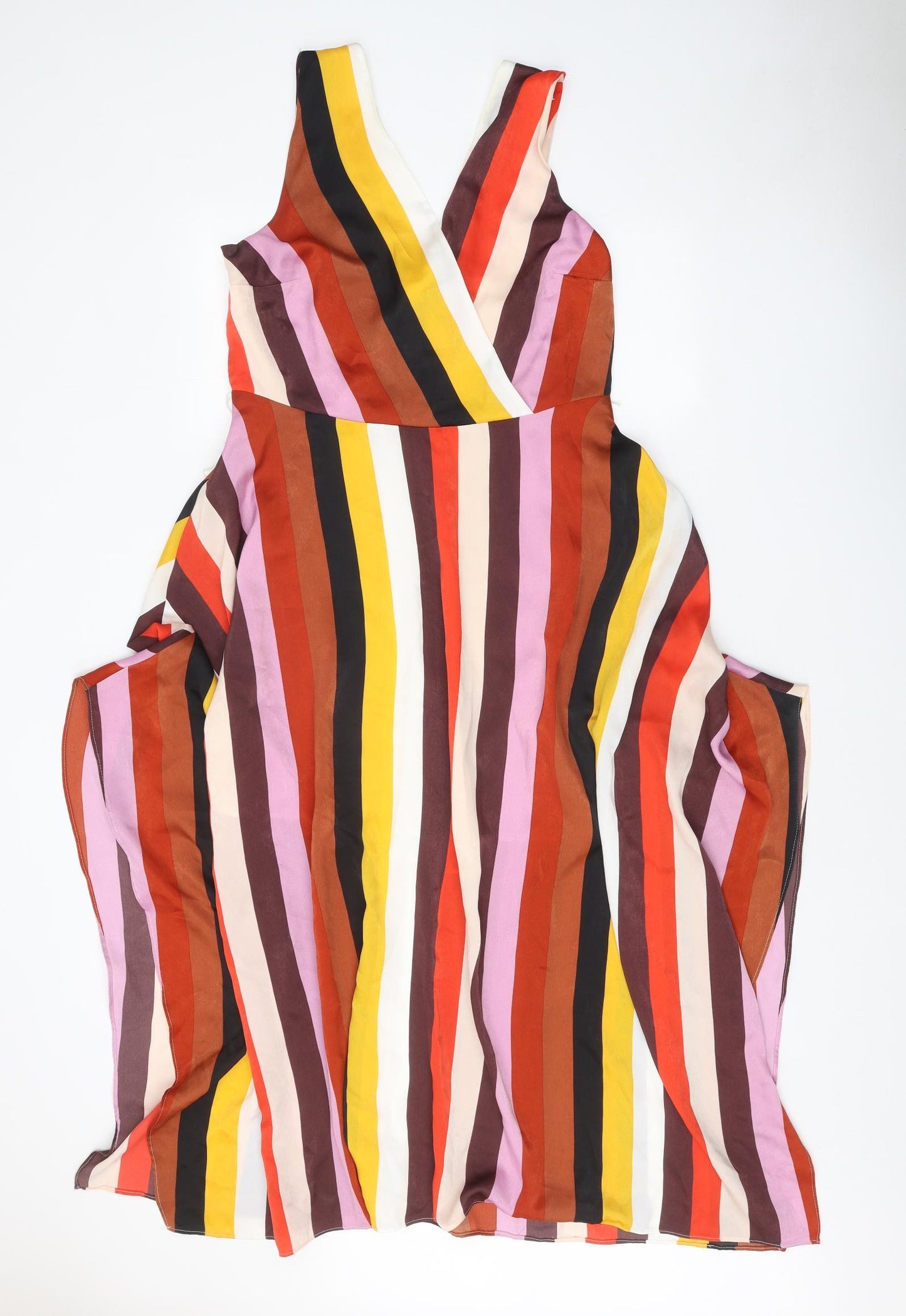 Debut Womens Multicoloured Striped Polyester Fit & Flare Size 14 V-Neck Zip