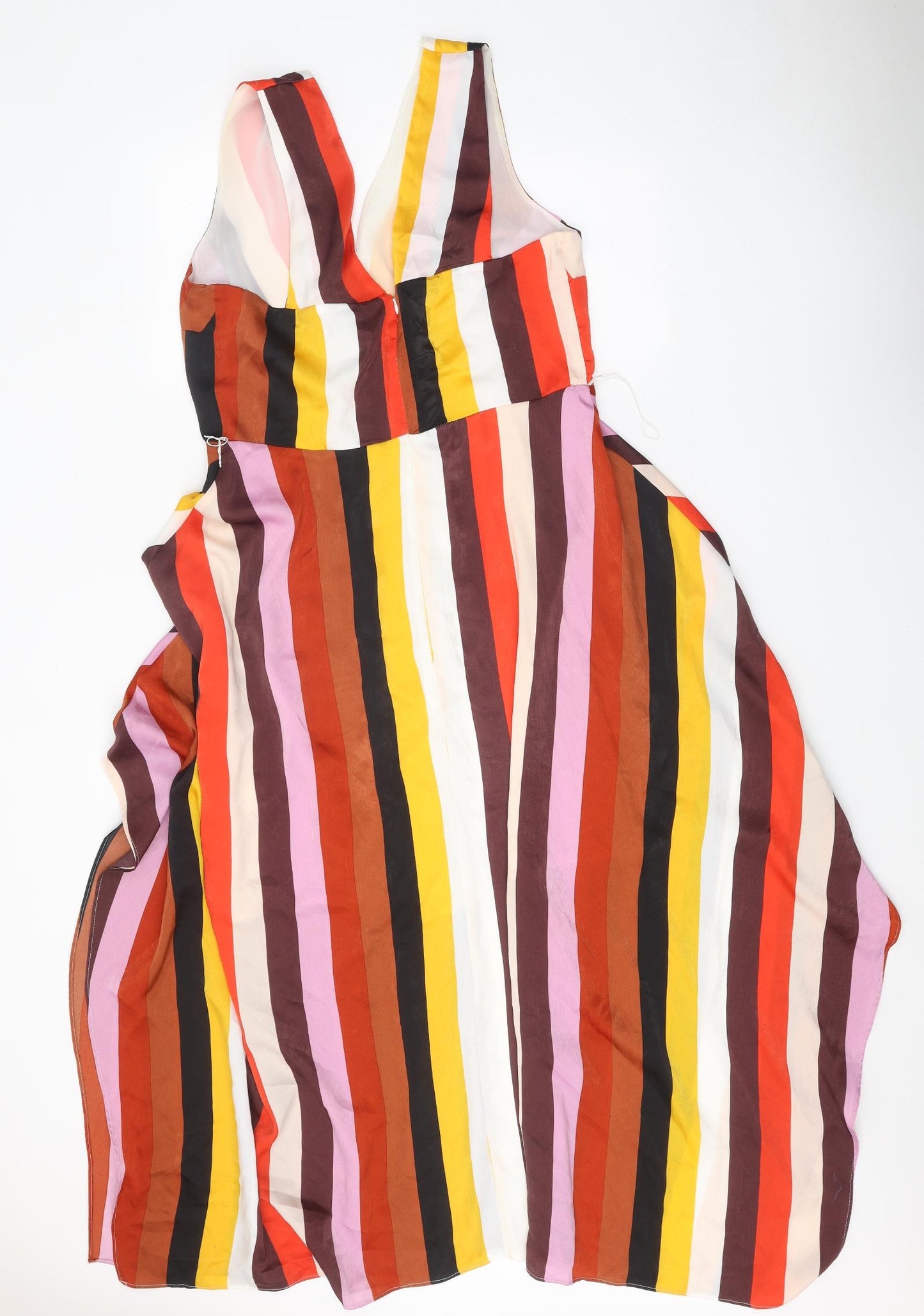 Debut Womens Multicoloured Striped Polyester Fit & Flare Size 14 V-Neck Zip
