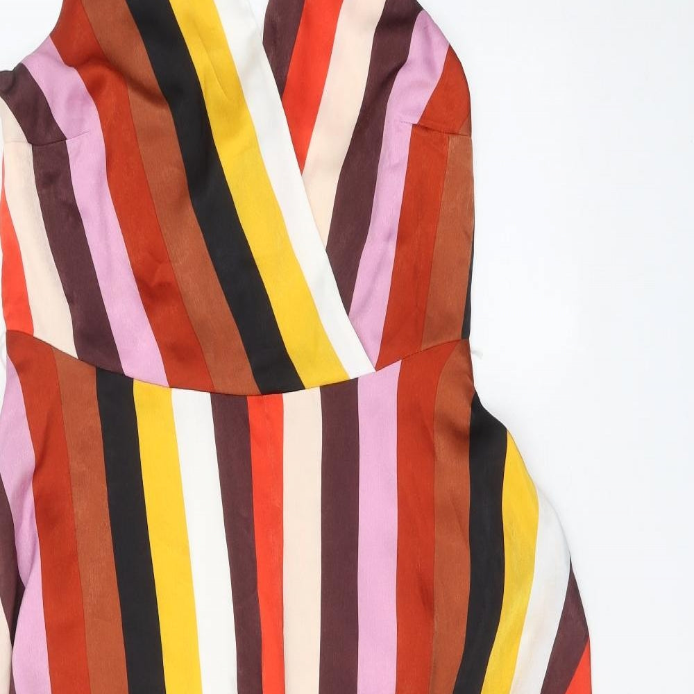 Debut Womens Multicoloured Striped Polyester Fit & Flare Size 14 V-Neck Zip