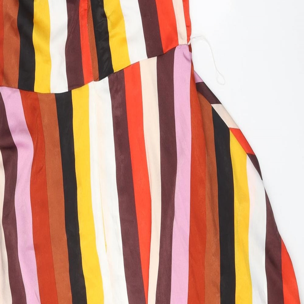 Debut Womens Multicoloured Striped Polyester Fit & Flare Size 14 V-Neck Zip