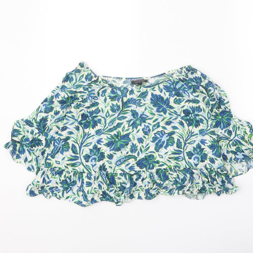 Topshop Womens Blue Floral Viscose Basic Blouse Size 6 Boat Neck