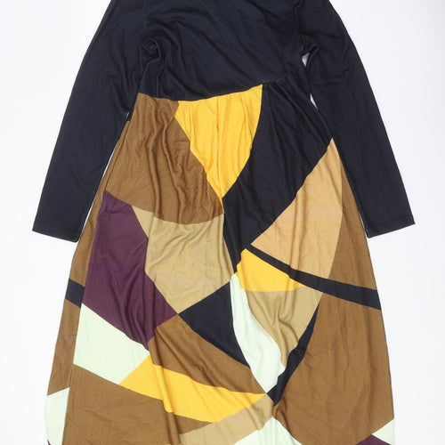 Preworn Womens Multicoloured Geometric Polyester Fit & Flare Size S V-Neck Zip
