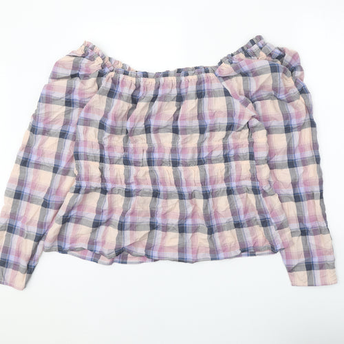 NEXT Womens Purple Plaid 100% Cotton Cropped Blouse Size 20 Off the Shoulder