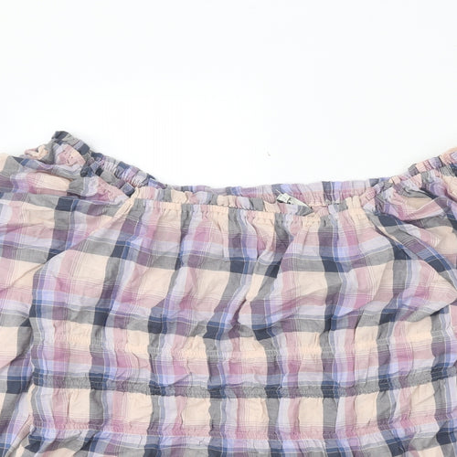NEXT Womens Purple Plaid 100% Cotton Cropped Blouse Size 20 Off the Shoulder