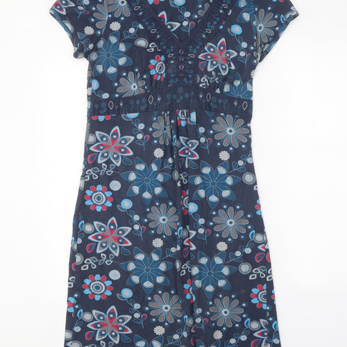 Preworn Womens Blue Geometric Polyester A-Line One Size V-Neck Pullover