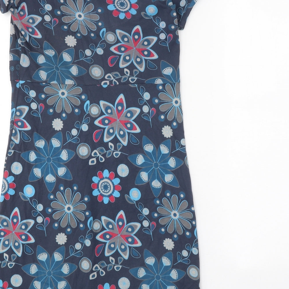 Preworn Womens Blue Geometric Polyester A-Line One Size V-Neck Pullover