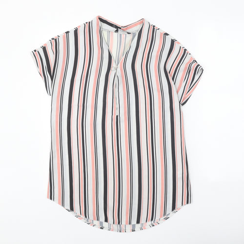 Select Womens White Striped Polyester Basic Blouse Size 10 V-Neck
