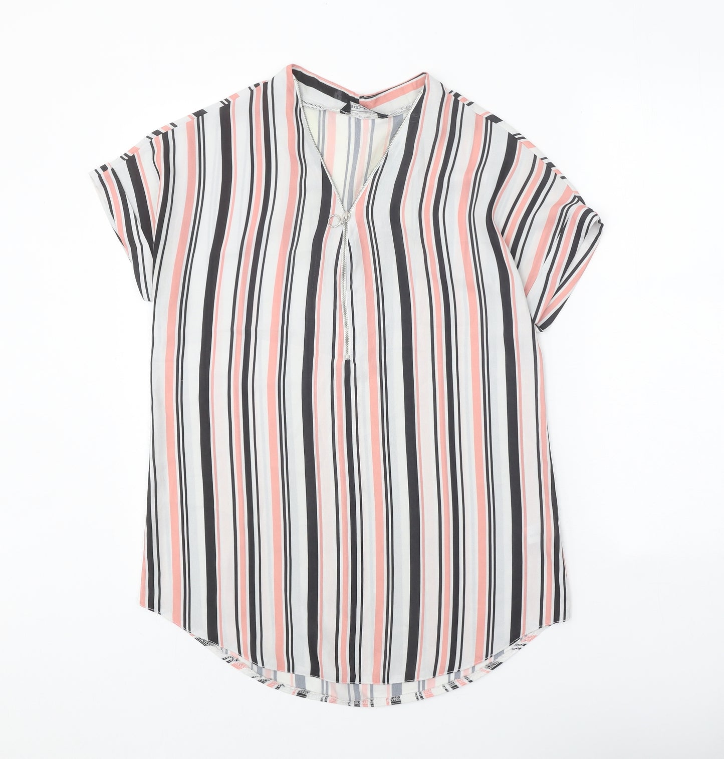 Select Womens White Striped Polyester Basic Blouse Size 10 V-Neck