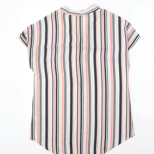 Select Womens White Striped Polyester Basic Blouse Size 10 V-Neck