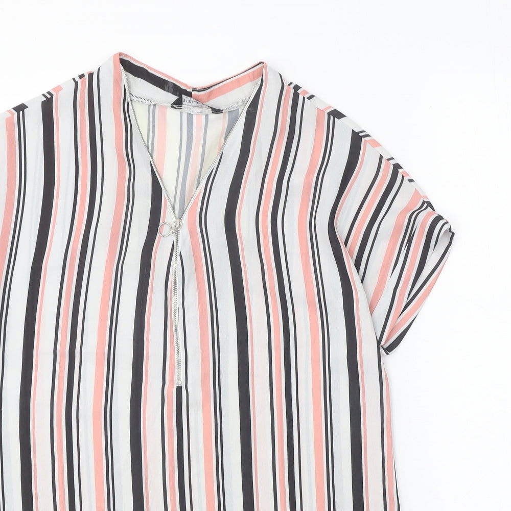 Select Womens White Striped Polyester Basic Blouse Size 10 V-Neck