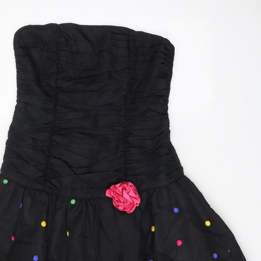 Katerina Womens Black Polka Dot Acetate Skater Dress One Size Off the Shoulder Zip