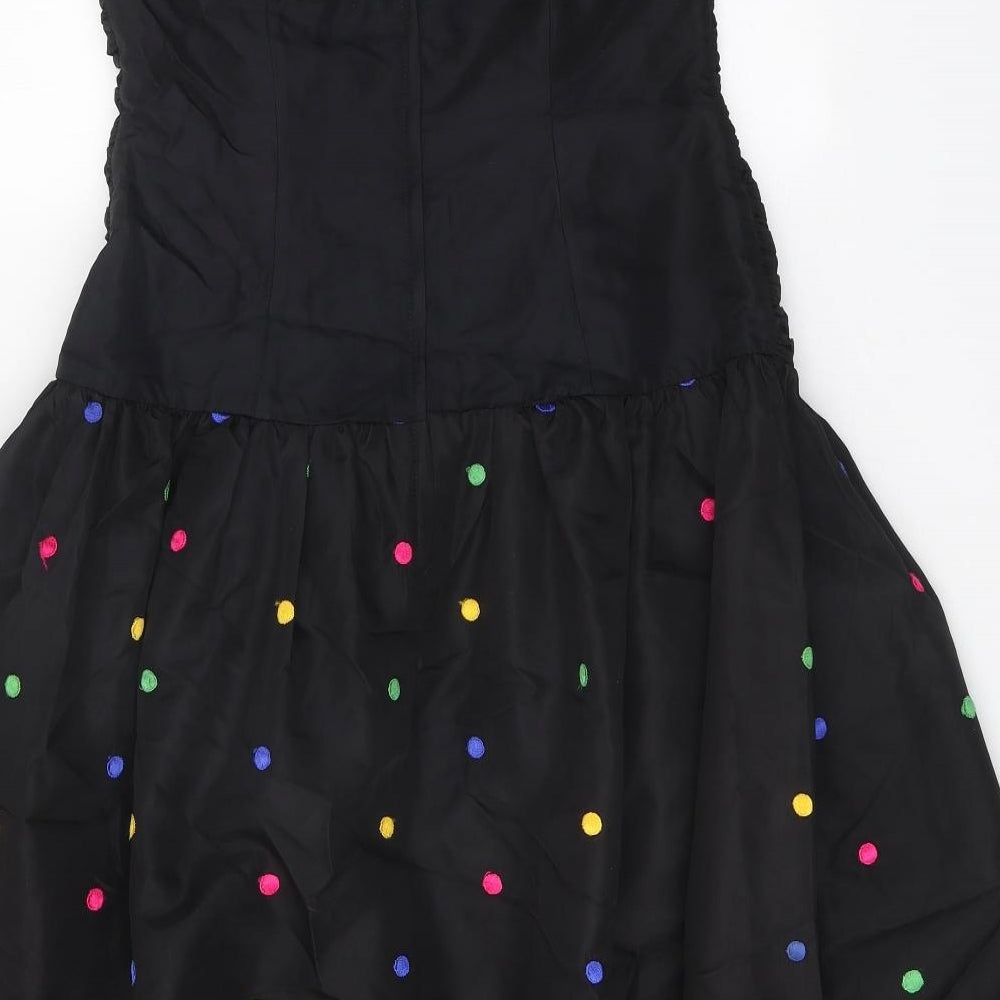 Katerina Womens Black Polka Dot Acetate Skater Dress One Size Off the Shoulder Zip