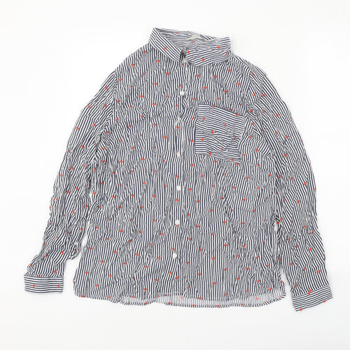 Papaya Womens White Striped Viscose Basic Button-Up Size 14 Collared - Hearts