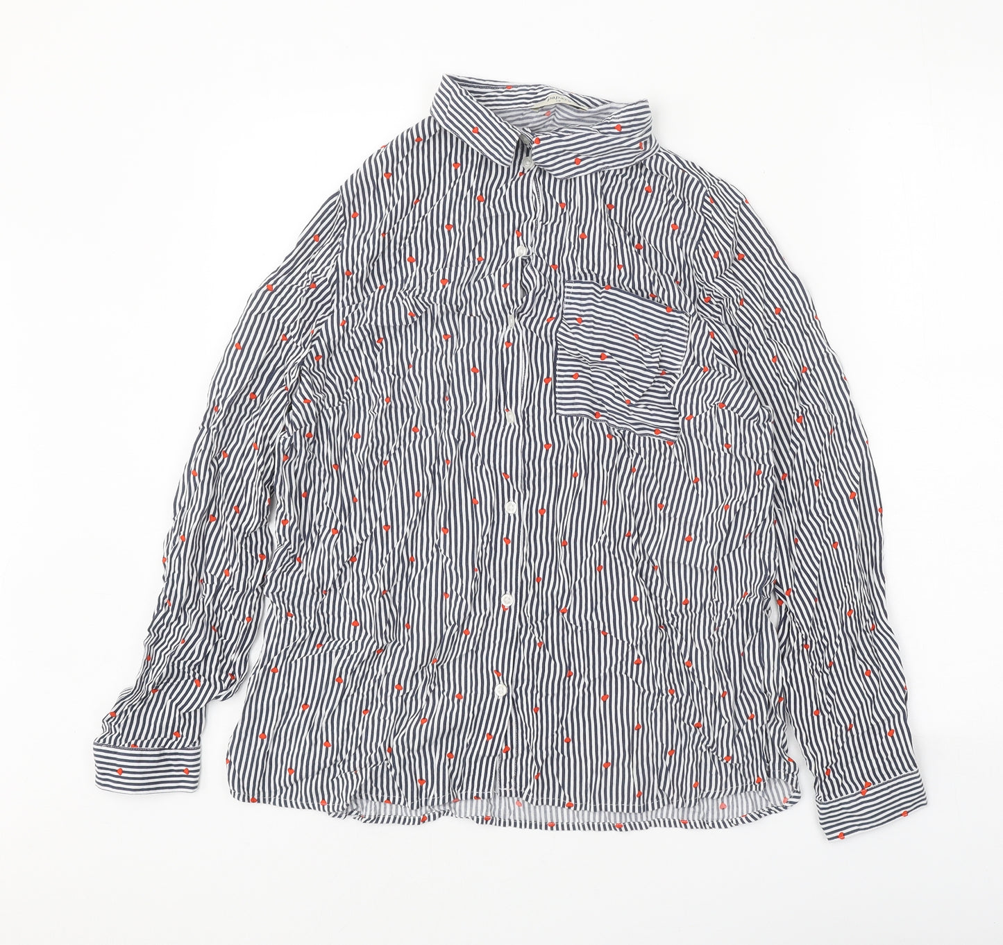 Papaya Womens White Striped Viscose Basic Button-Up Size 14 Collared - Hearts
