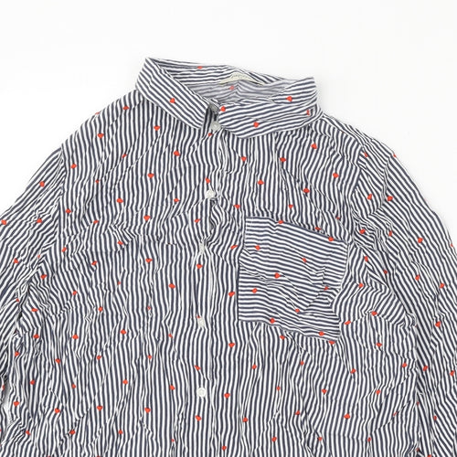Papaya Womens White Striped Viscose Basic Button-Up Size 14 Collared - Hearts